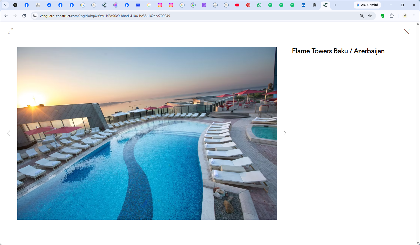 Flame Towers pool deck, Baku — background reference informing TERRAVO's approach to rooftop terraces and elevated paver deck environments.